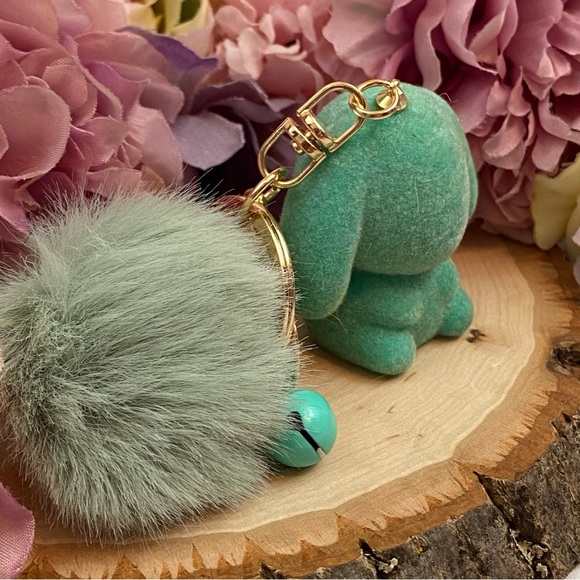 Mint Green Felt Bunny Charm with Pom Pom Keychain - Picture 6 of 10